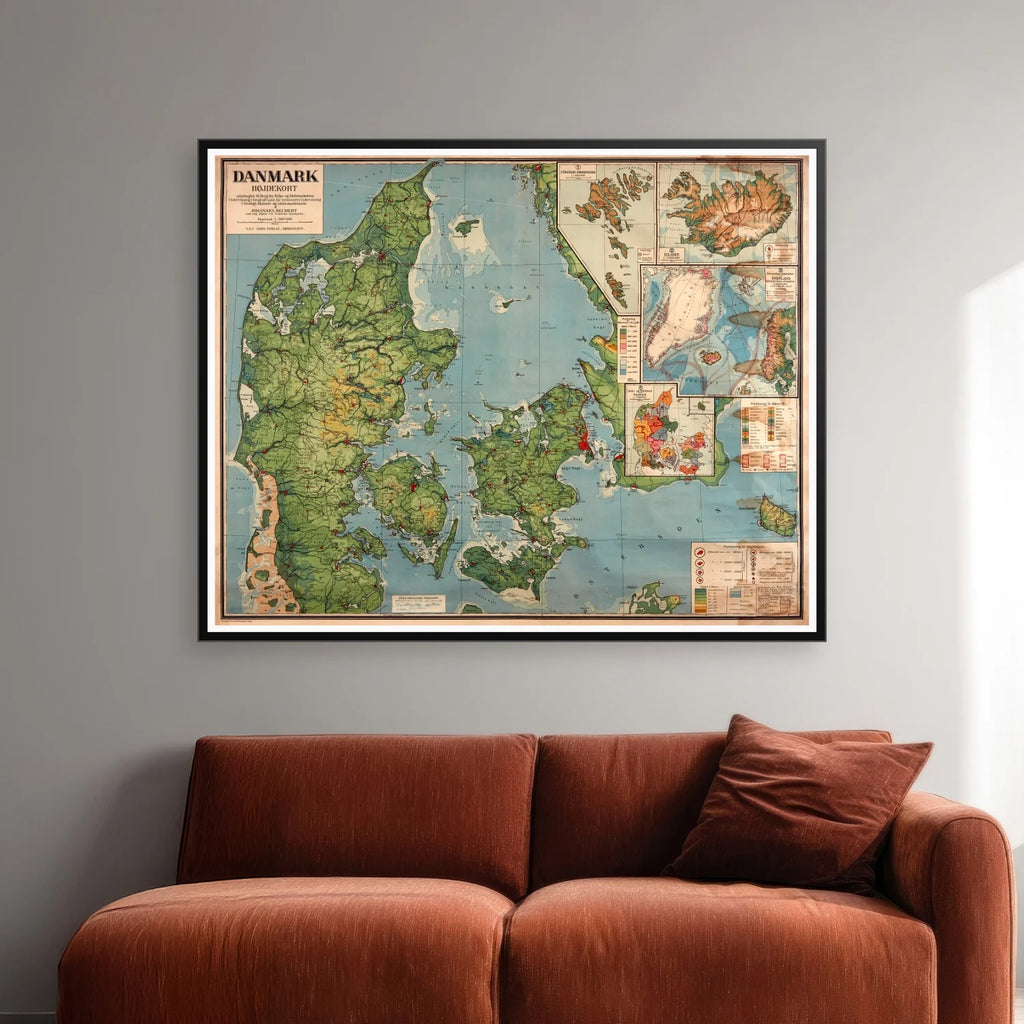 Danmark højdekort 1950 - Undervisningskort - 75×60 cm – billede 2