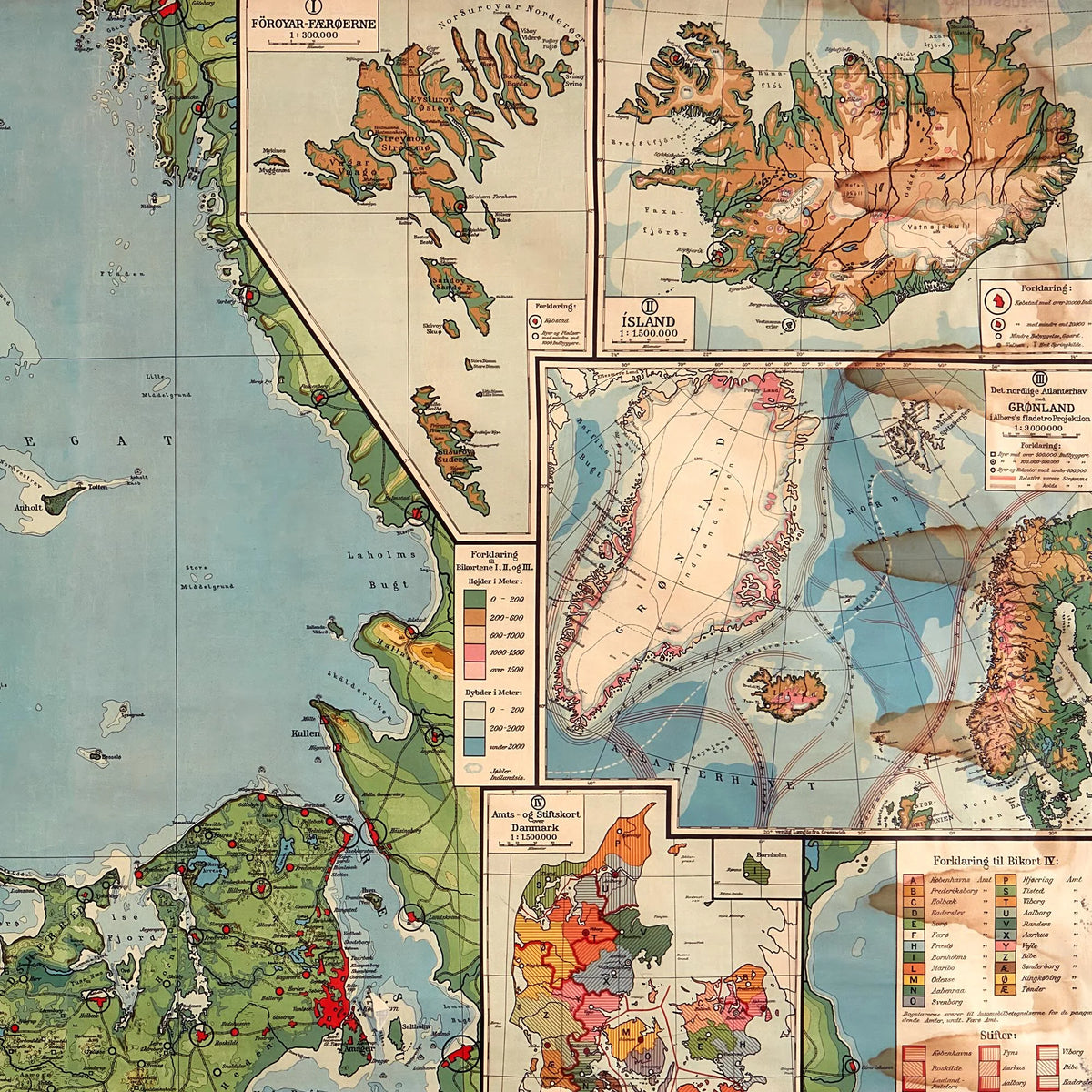Danmark højdekort 1950 - Undervisningskort - 75×60 cm – billede 4