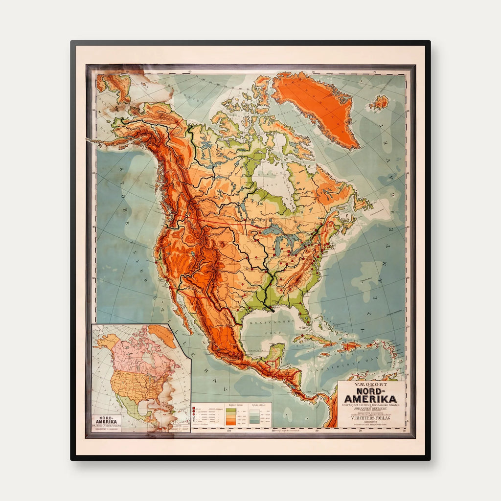 Nordamerika - Historisk undervisningskort - 60×70 cm – billede 1