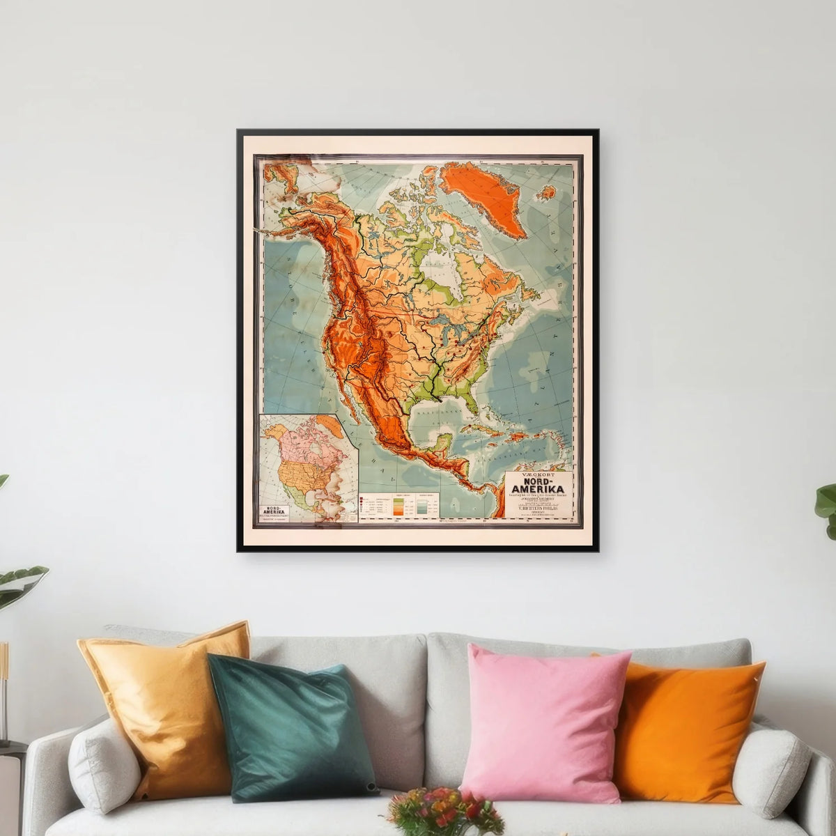 Nordamerika - Historisk undervisningskort - 60×70 cm – billede 3