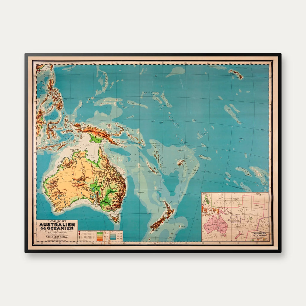 Australien og Oceanien 1955 - Historisk undervisningskort - 77×60 cm – billede 1