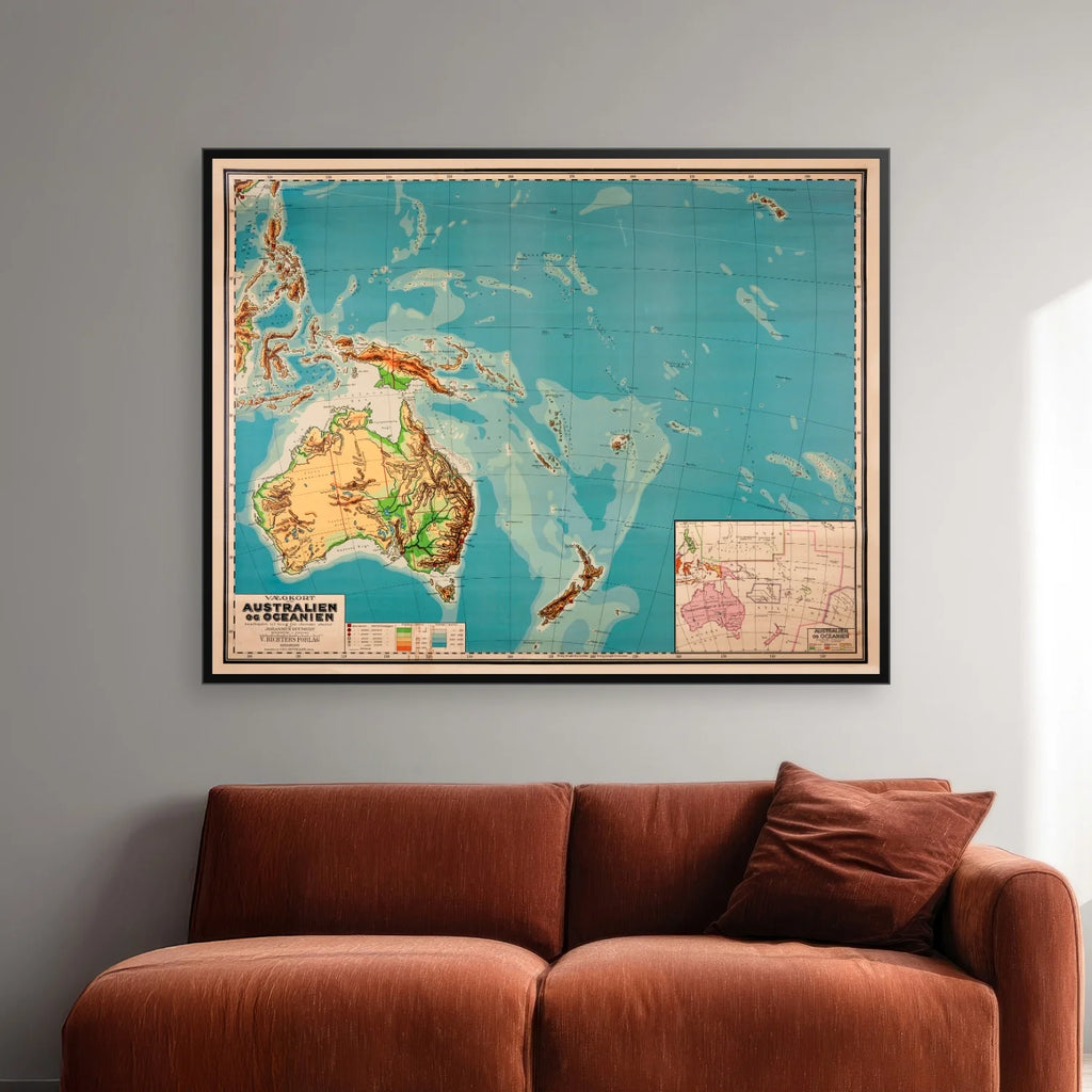 Australien og Oceanien 1955 - Historisk undervisningskort - 77×60 cm – billede 2