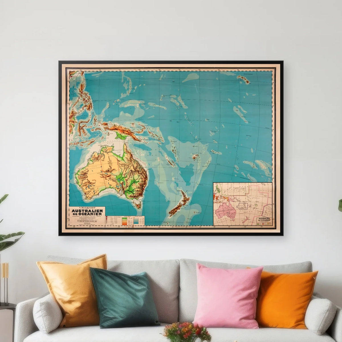 Australien og Oceanien 1955 - Historisk undervisningskort - 77×60 cm – billede 3
