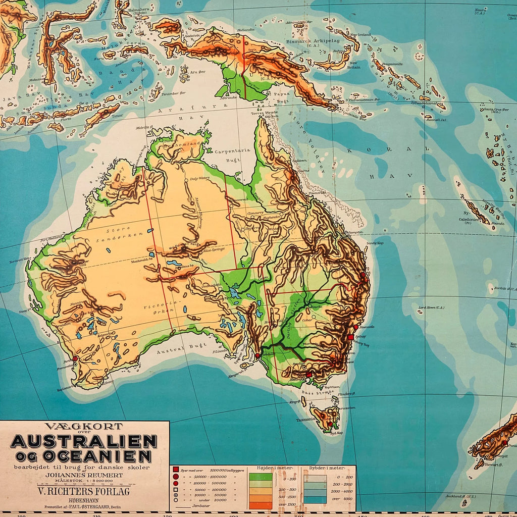 Australien og Oceanien 1955 - Historisk undervisningskort - 77×60 cm – billede 4