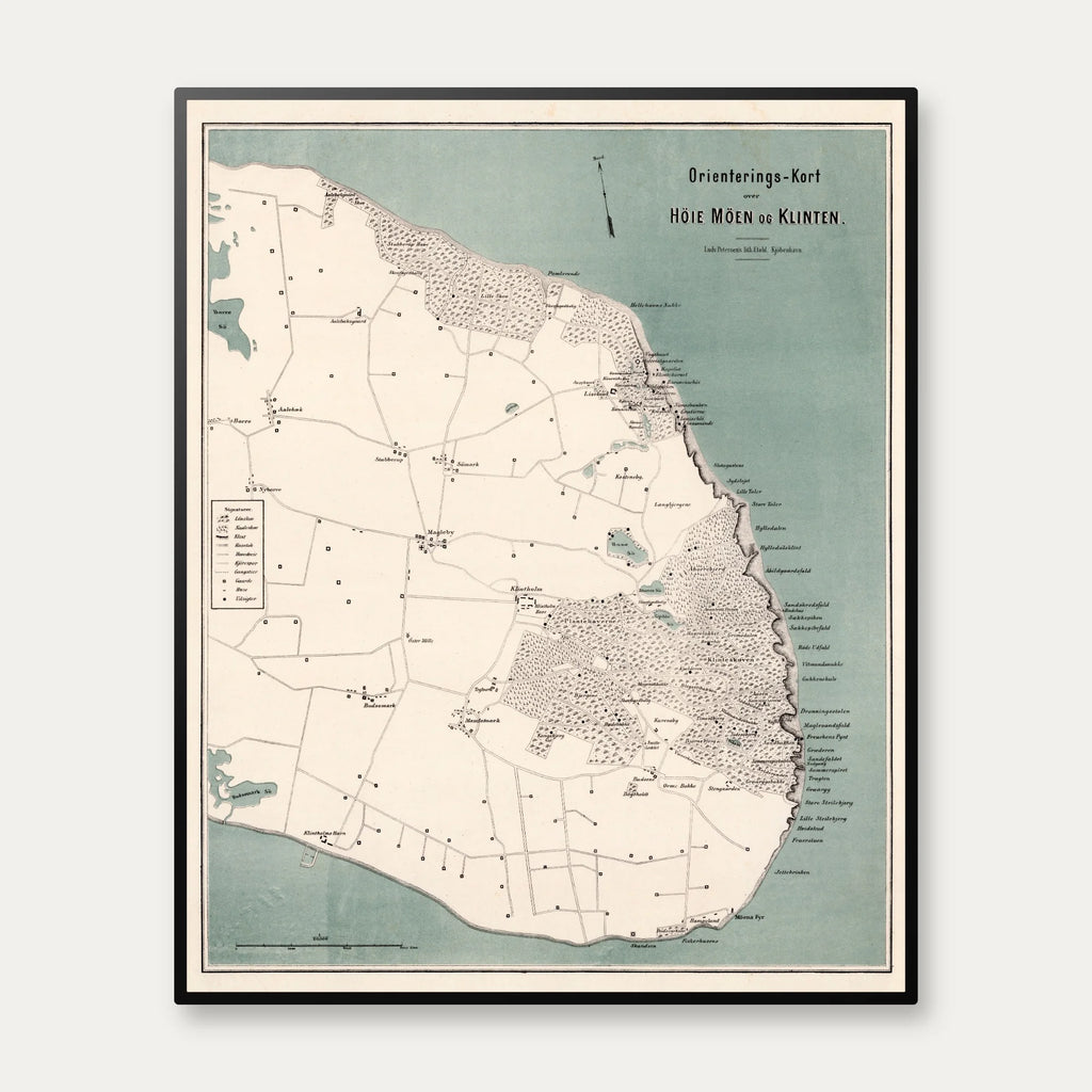 Møns Klint 1884 - Historisk landkort - 74×60 cm – billede 1