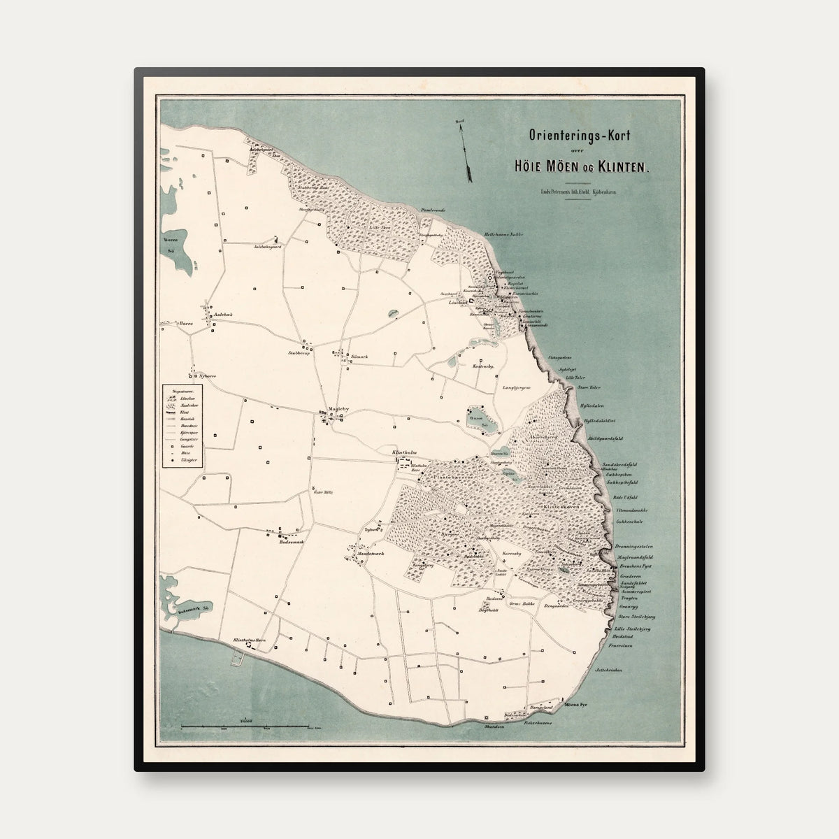 Møns Klint 1884 - Historisk landkort - 74×60 cm – billede 1