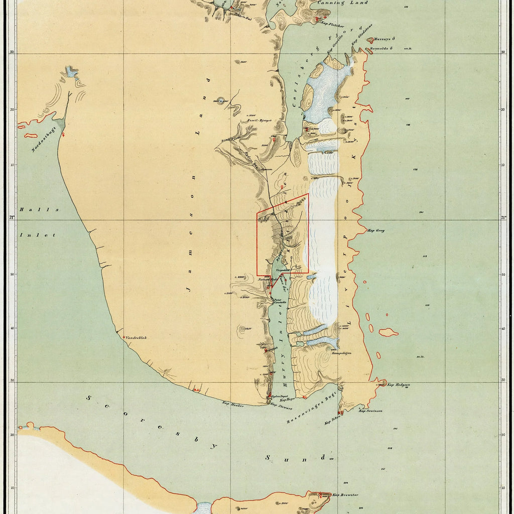 Grønlands østkyst 1902 - Historisk landkort - 60×31 cm – billede 4