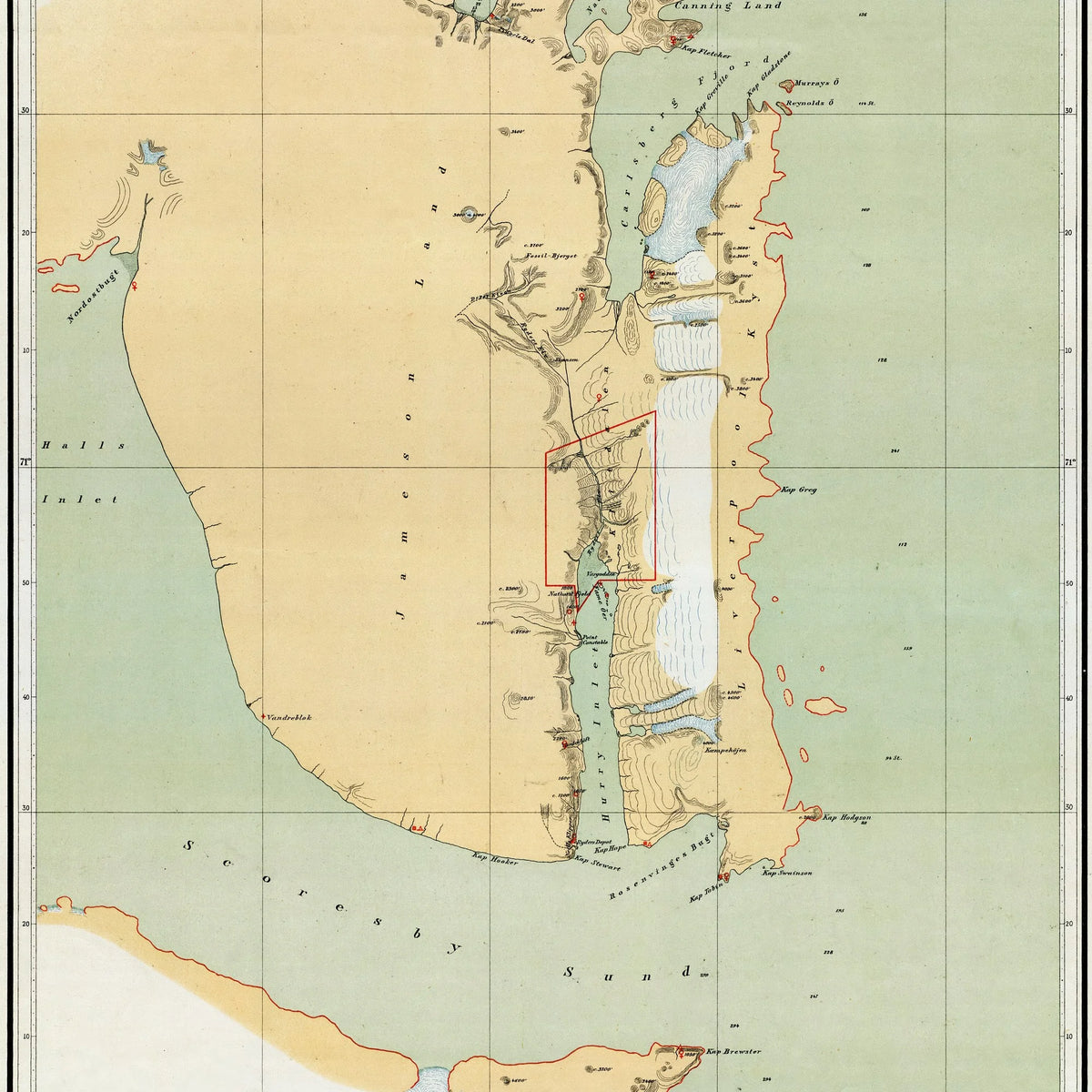 Grønlands østkyst 1902 - Historisk landkort - 60×31 cm – billede 4