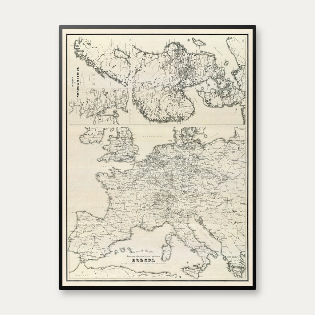 Europas jernbaner 1894 - Historisk kort - 50×67 cm – billede 1