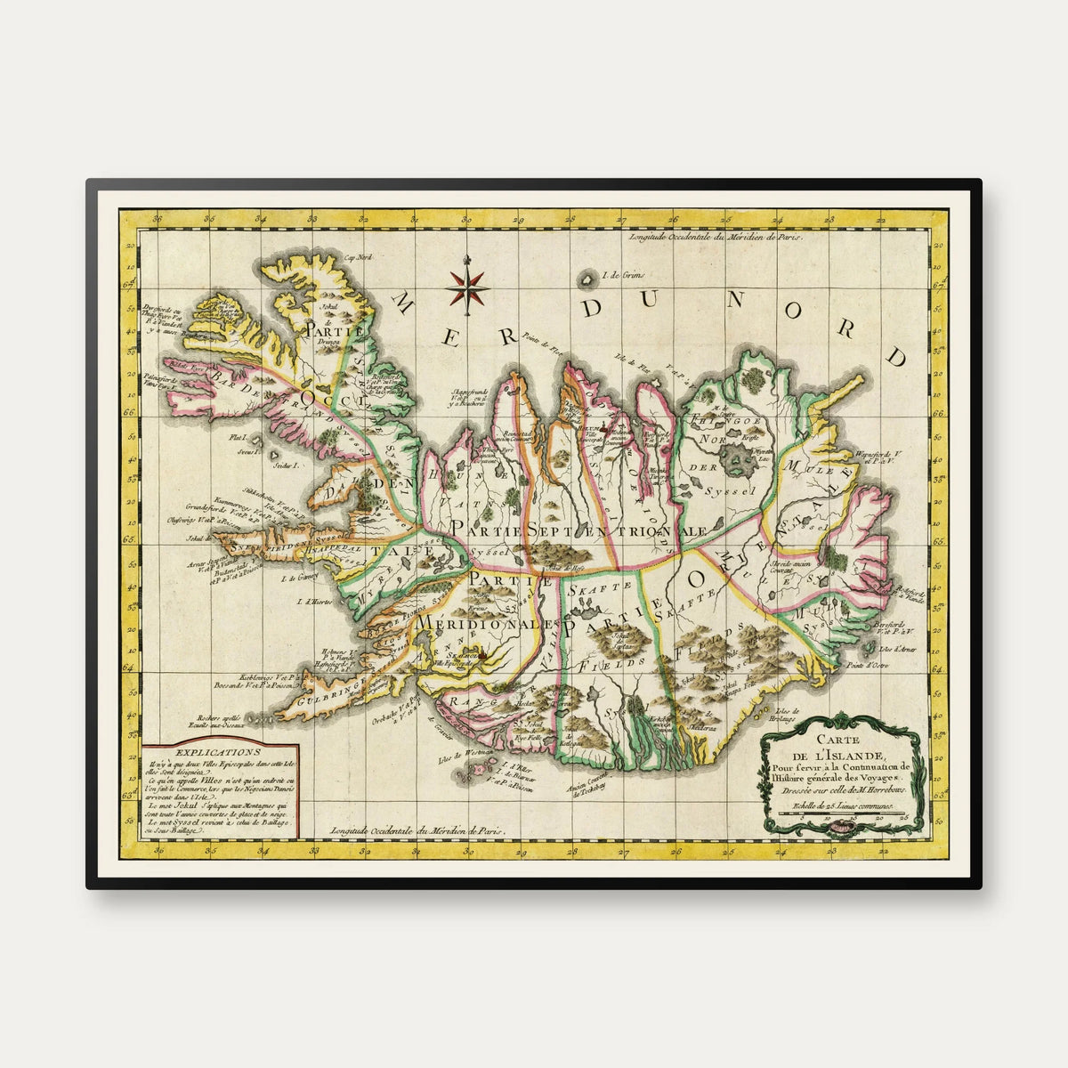 Island 1752 - Historisk landkort - 50×63 cm – billede 1