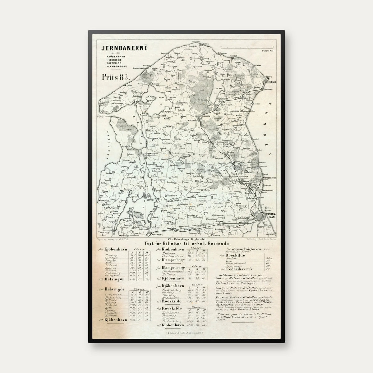 Jernbaner omkring København 1900-1905 - Historisk kort - 44×70 cm – billede 1