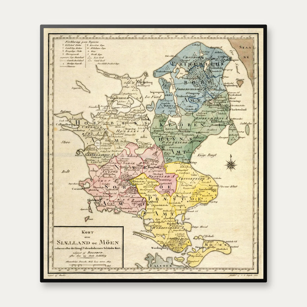 Sjælland og Møn - Historisk landkort - 44×50 cm – billede 1