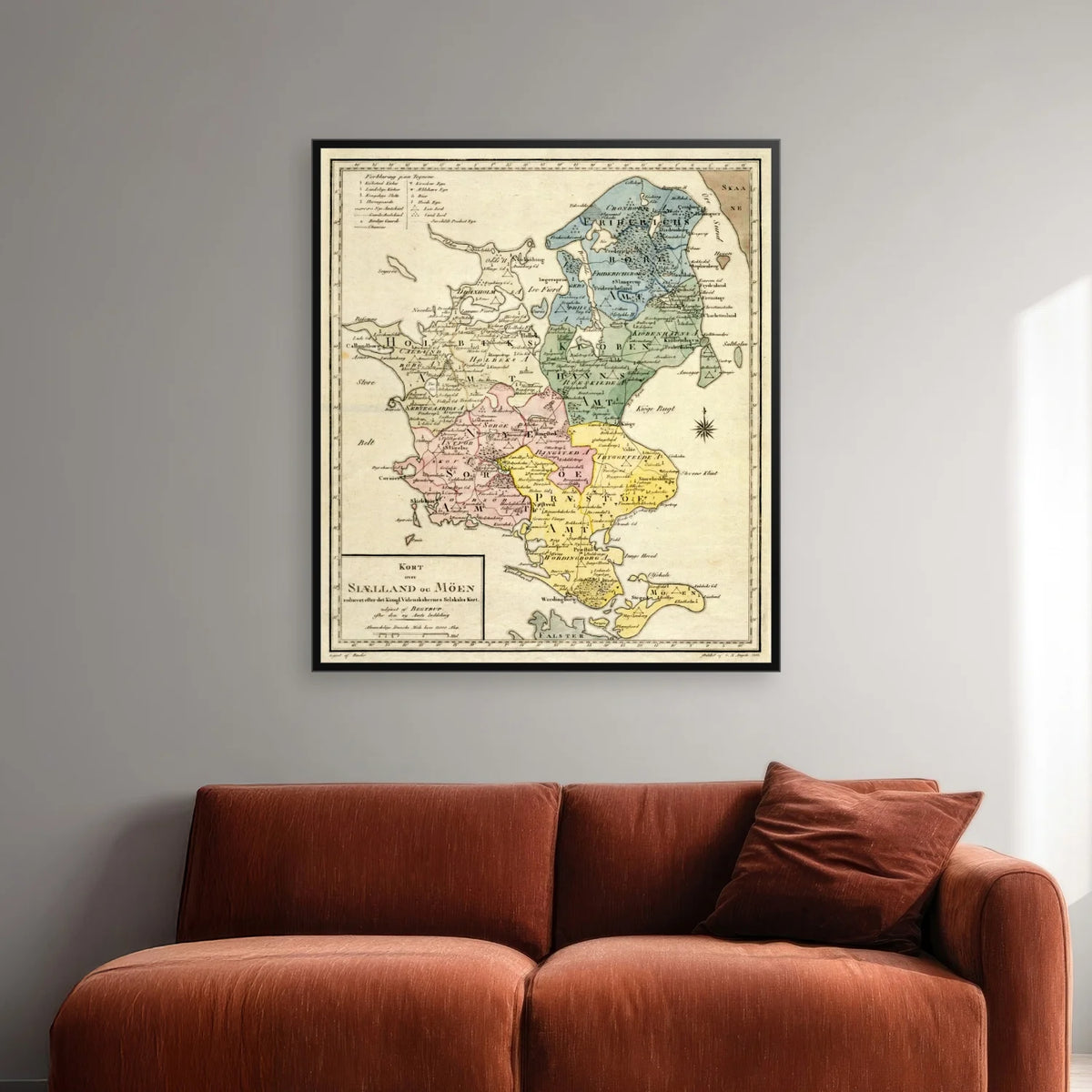 Sjælland og Møn - Historisk landkort - 44×50 cm – billede 2