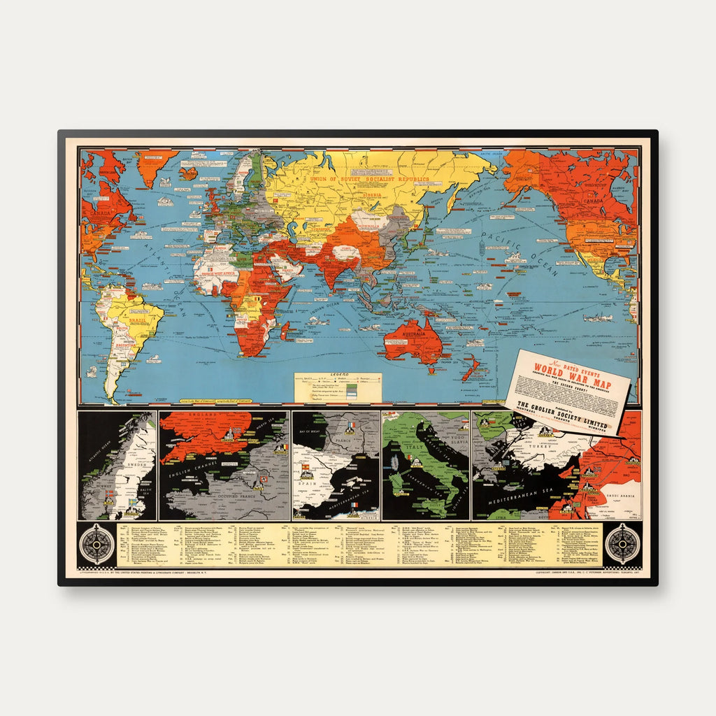 Verdenskrigskort 1942 - Historisk krigskort - 100×76 cm – billede 1