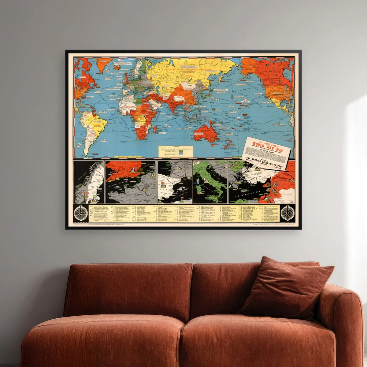 Verdenskrigskort 1942 - Historisk krigskort - 100×76 cm – billede 2