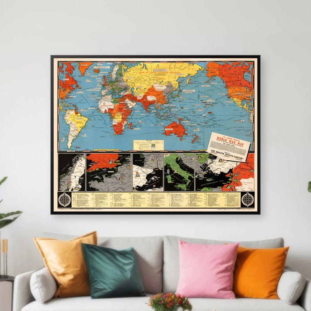 Verdenskrigskort 1942 - Historisk krigskort - 100×76 cm – billede 3