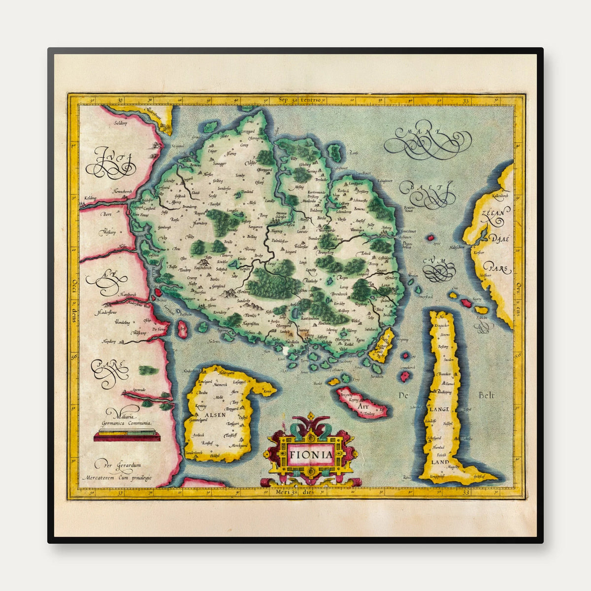 Fyn 1613 - Fionia af Gerardus Mercator – billede 1