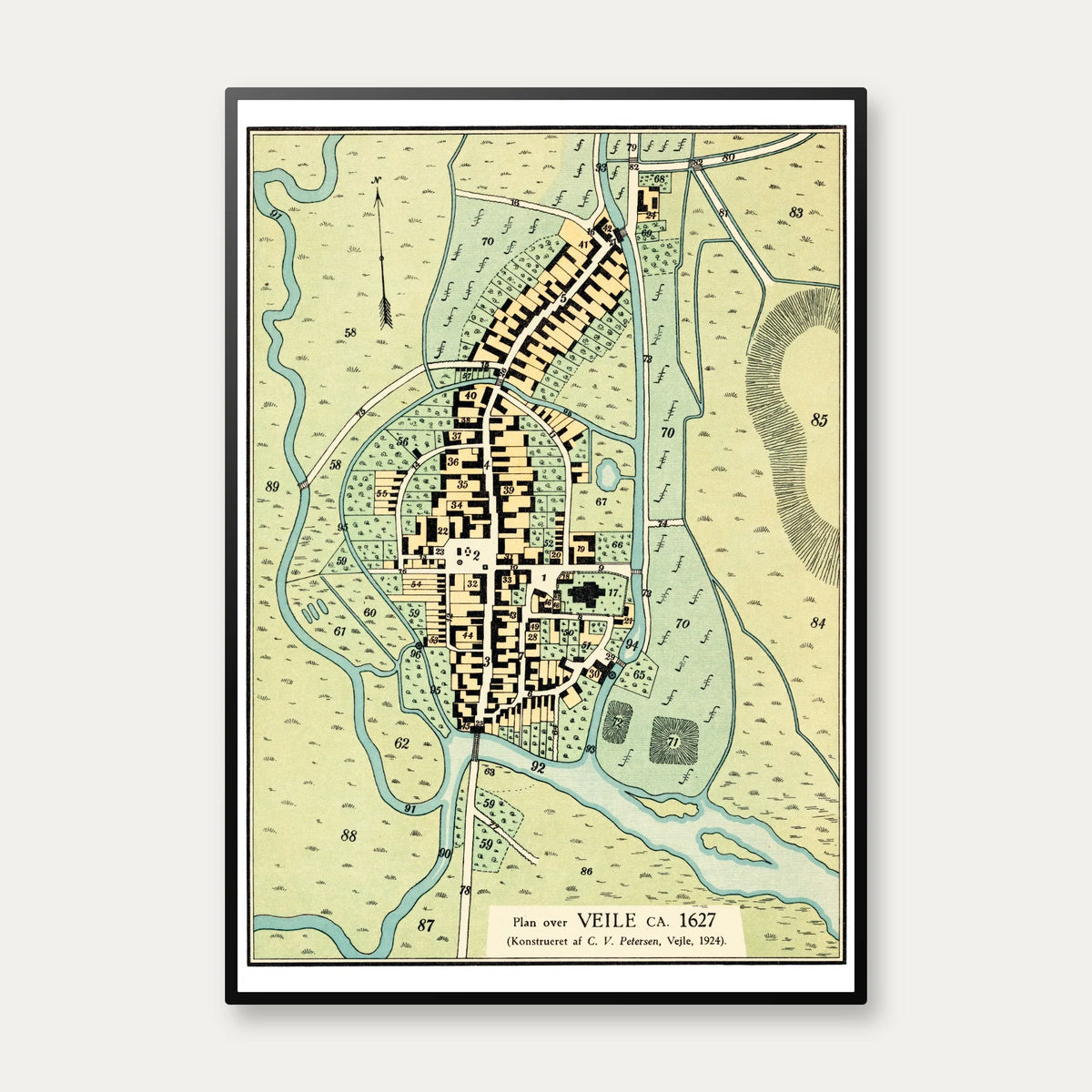 Vejle ca. 1627 - Historisk bykort – billede 1