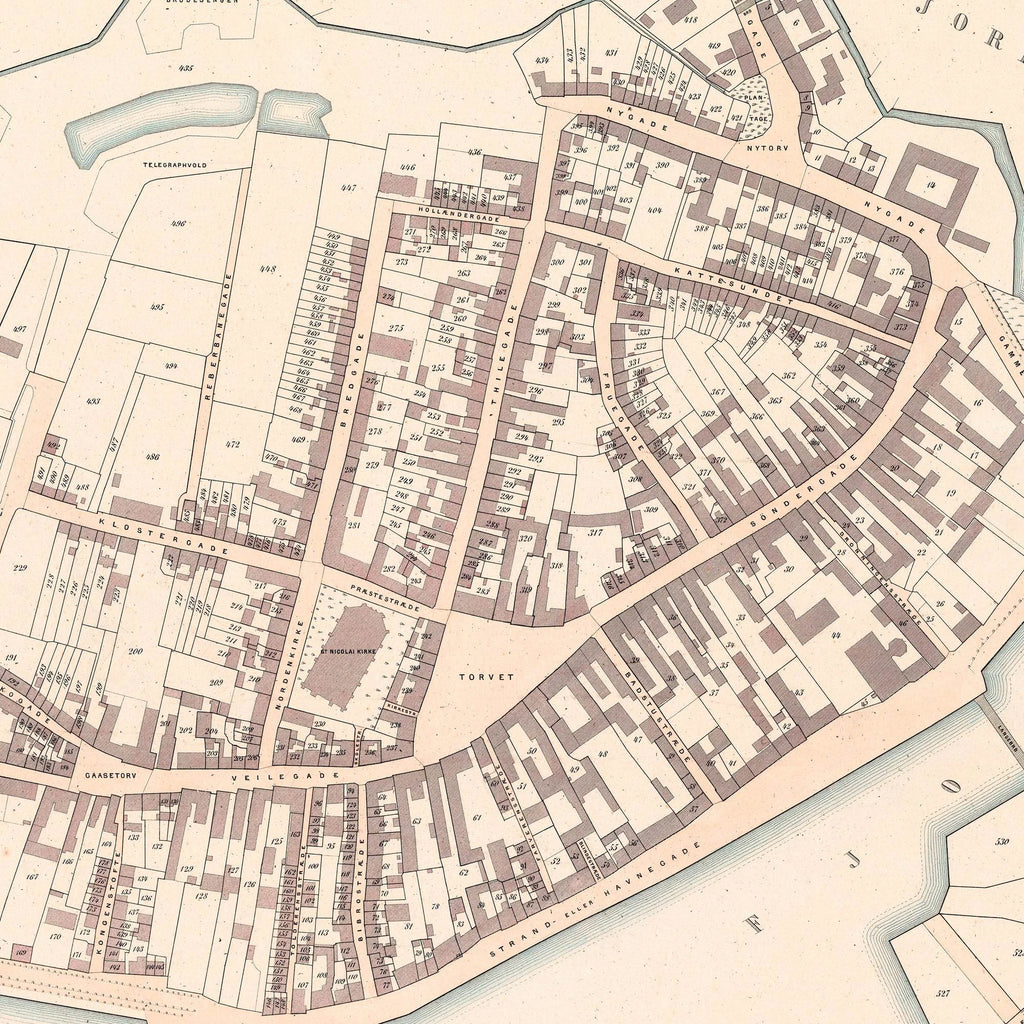 Nakskov 1870 - Berggreens købstadskort - 85×66 cm – billede 4