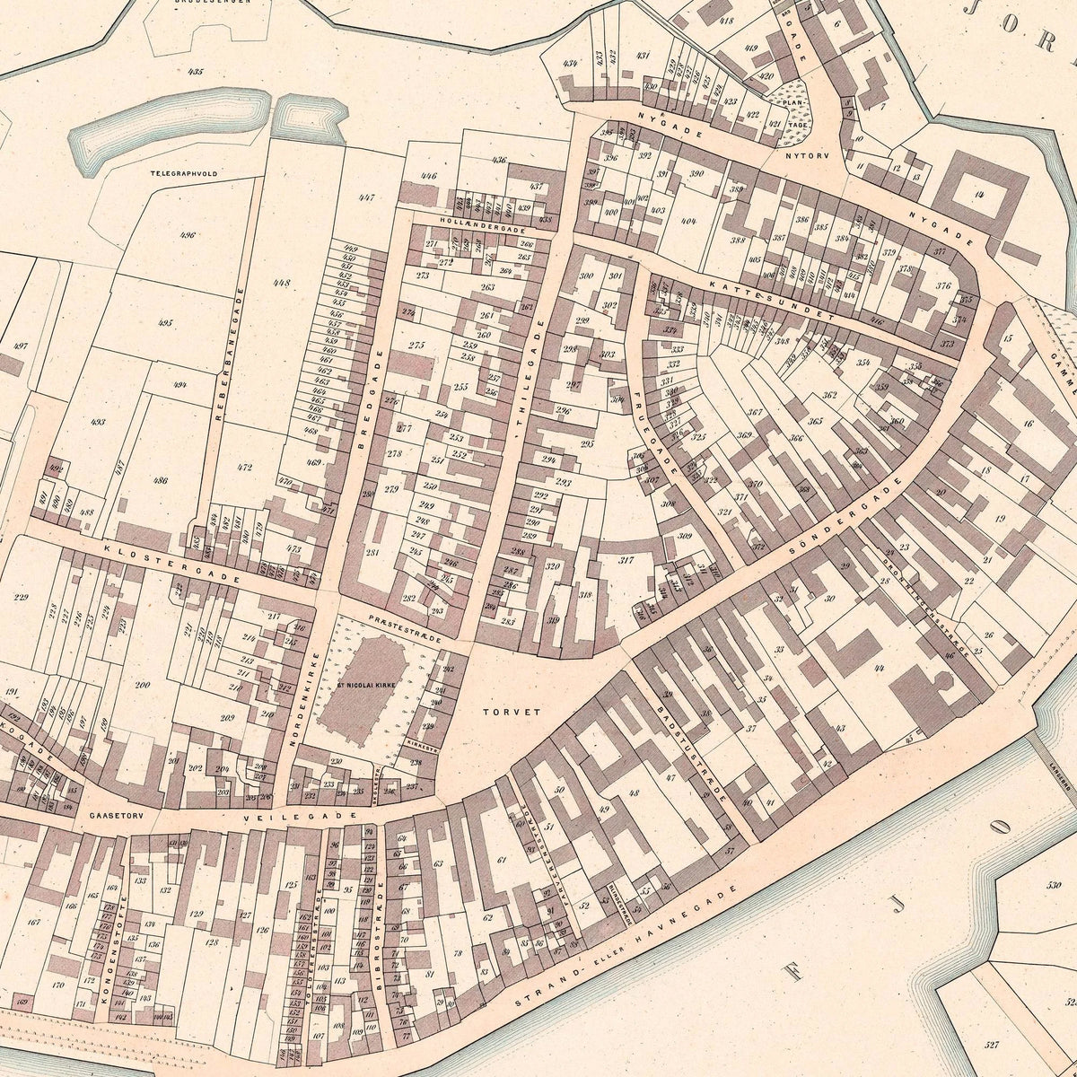 Nakskov 1870 - Berggreens købstadskort - 85×66 cm – billede 4