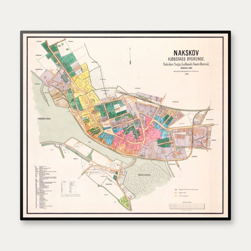 Nakskov 1900 - Berggreens købstadskort - 100×90 cm – billede 1