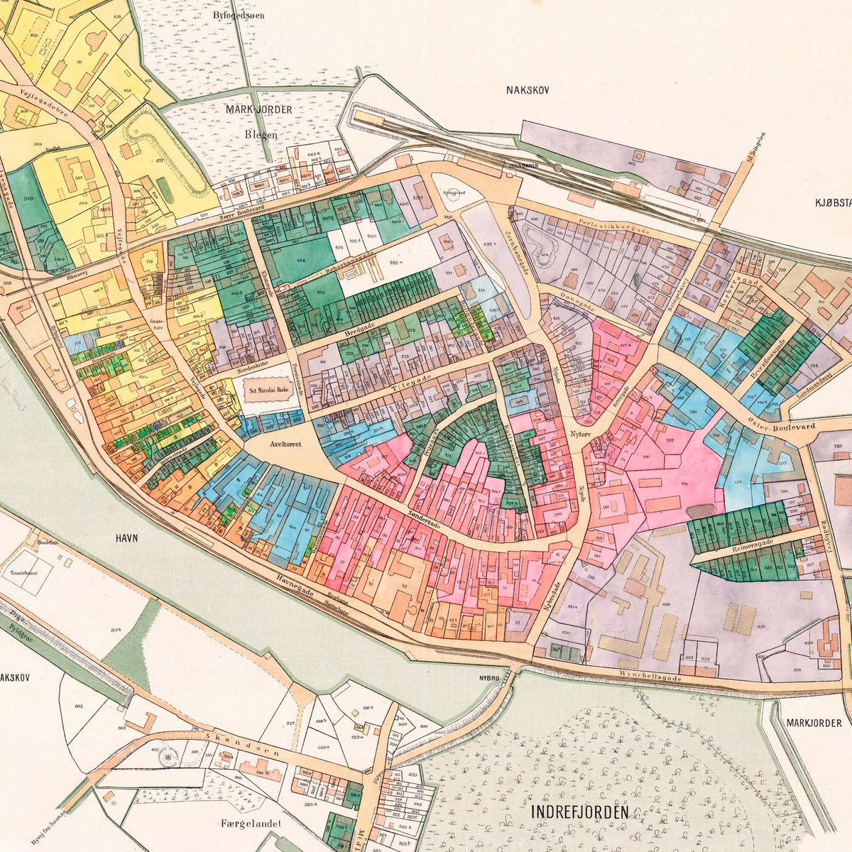 Nakskov 1900 - Berggreens købstadskort - 100×90 cm – billede 4