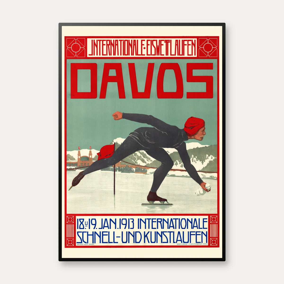 Davos skøjteløb 1913 - Vintage sportsplakat – billede 1