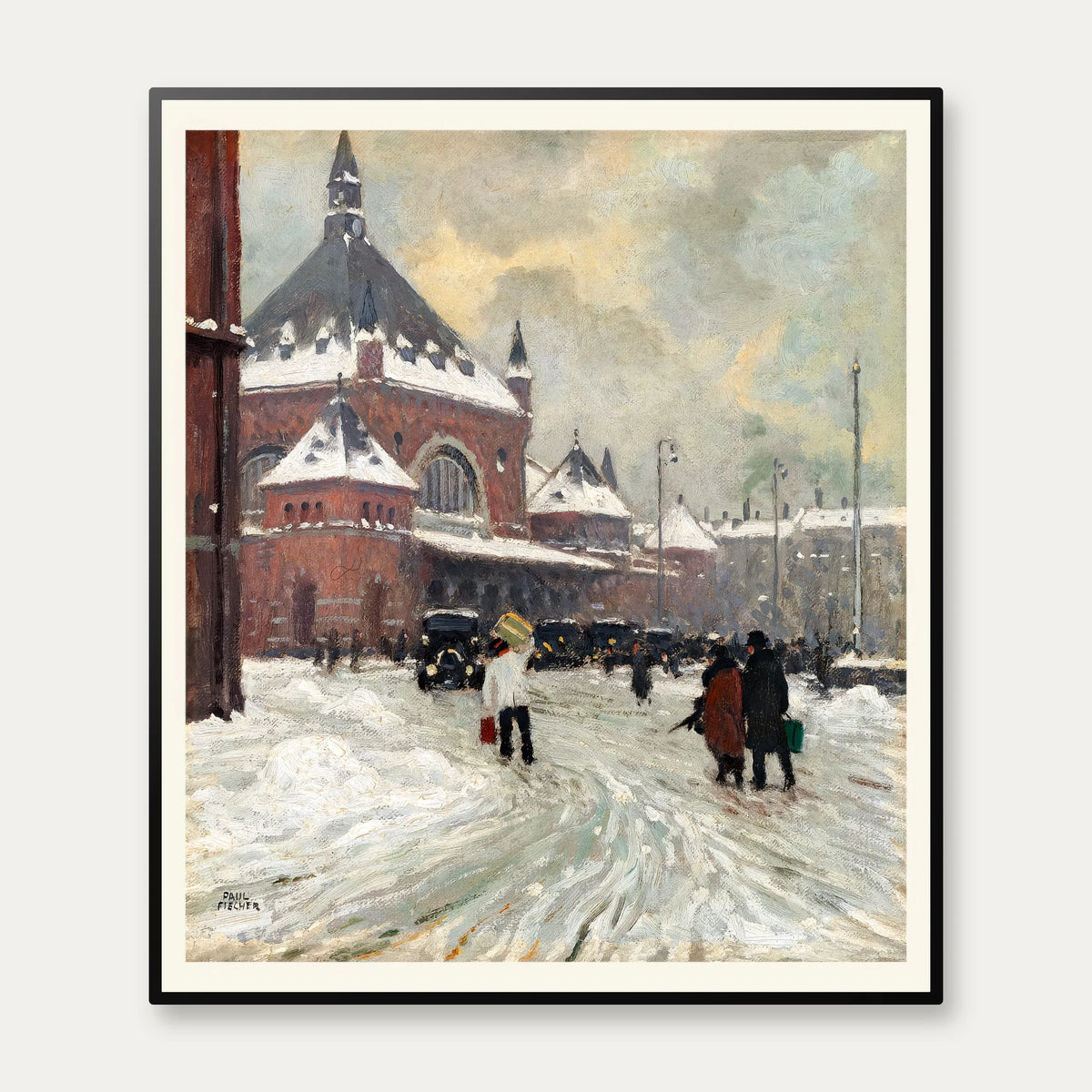Vinterdag ved Hovedbanegården 1925 - Paul Fischer - 45×52 cm – billede 1