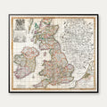 Kort over England, Skotland og Irland fra 1687 - 80×70 cm – billede 1