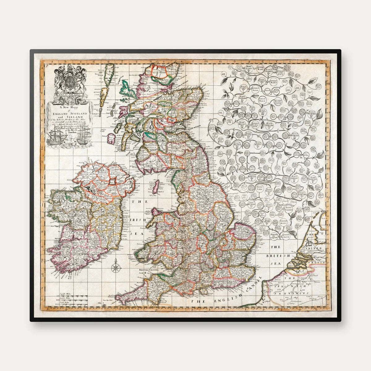 Kort over England, Skotland og Irland fra 1687 - 80×70 cm – billede 1