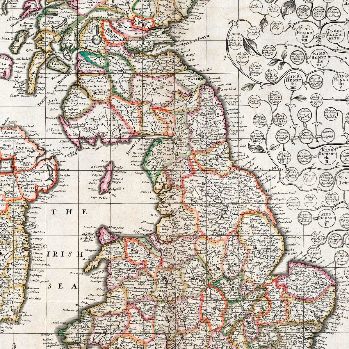 Kort over England, Skotland og Irland fra 1687 - 80×70 cm – billede 4