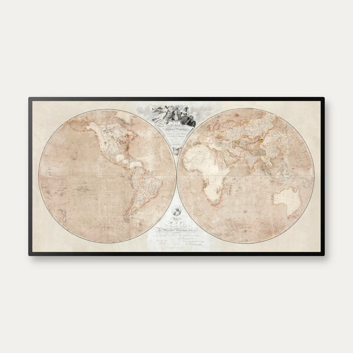 Verdenskort med Captain Cooks opdagelser fra 1794 - 110×59 cm – billede 1
