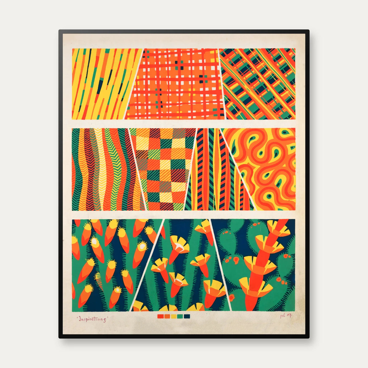 Ti geometriske og botaniske kompositioner - Art Deco plakat fra 1928 - 65×80 cm – billede 1