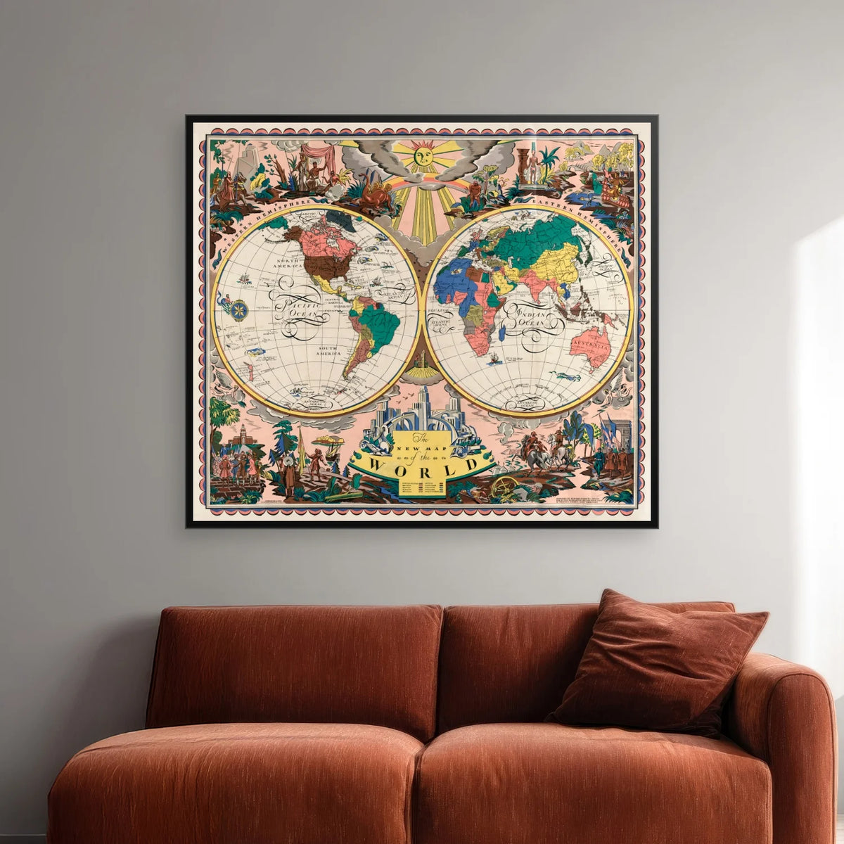 Det nye verdenskort - Historisk verdenskort - 80×70 cm – billede 2