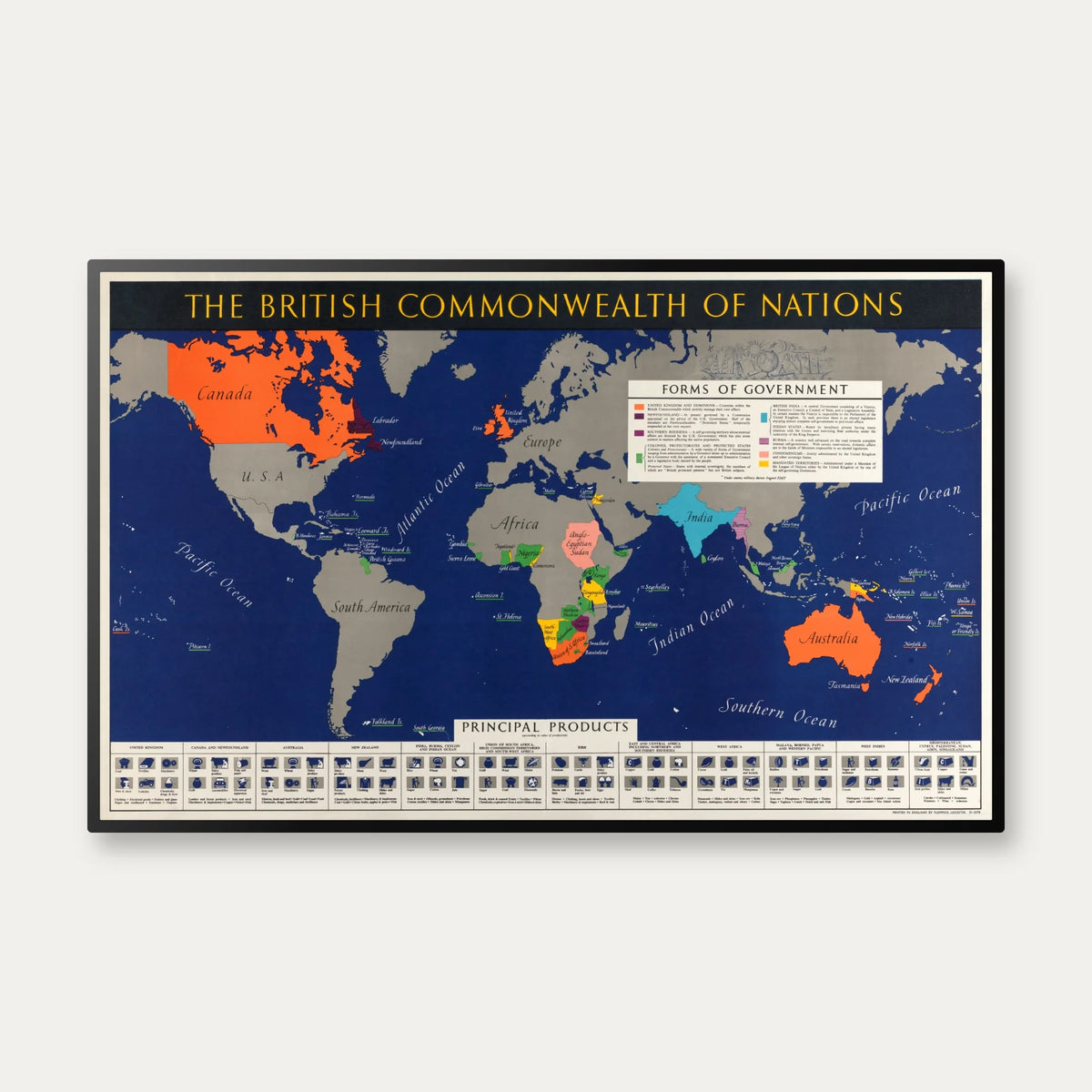 Det Britiske Commonwealth - Historisk verdenskort - 80×50 cm – billede 1