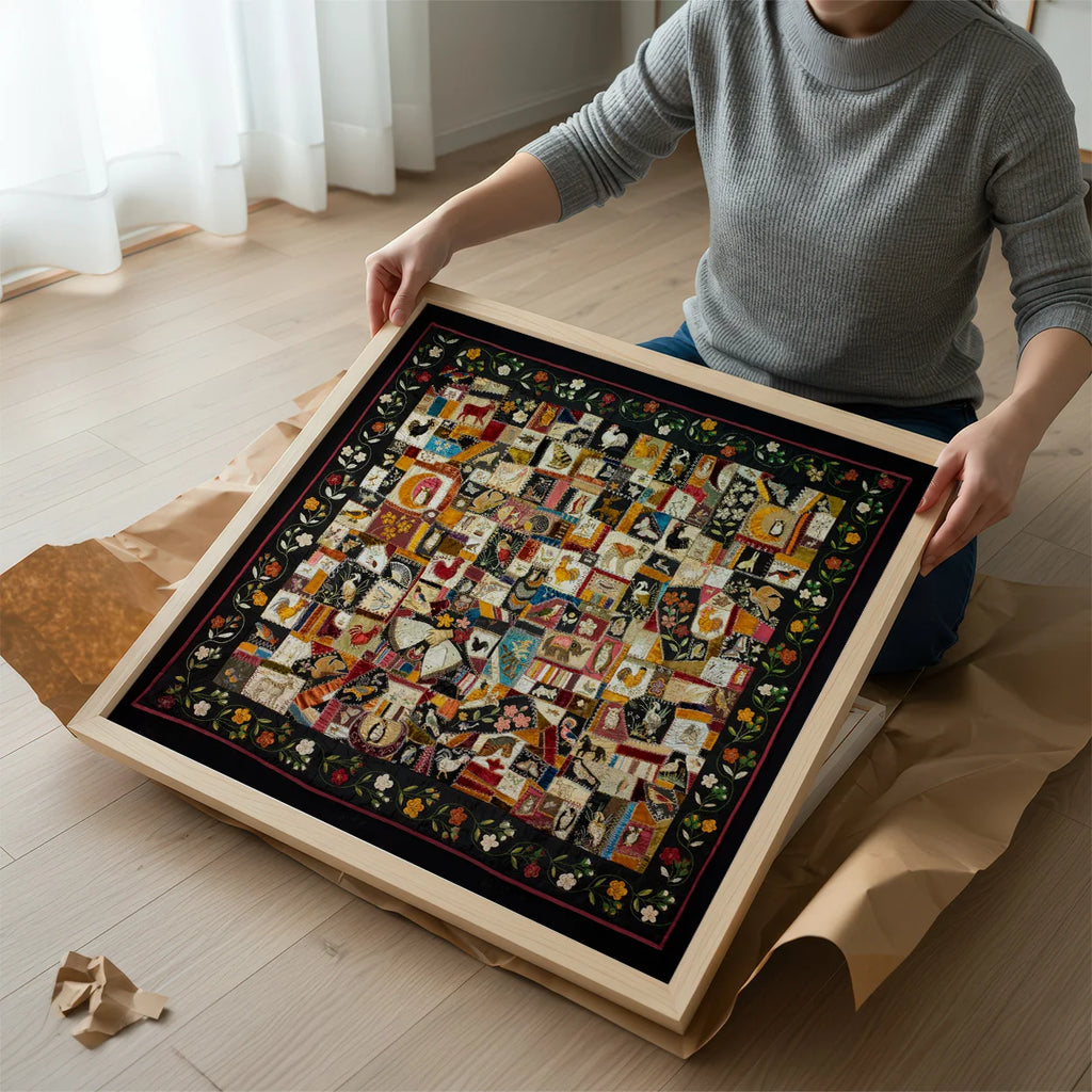 Crazy Quilt med dyr - Patchworkkunst af Florence Elizabeth Marvin – billede 2