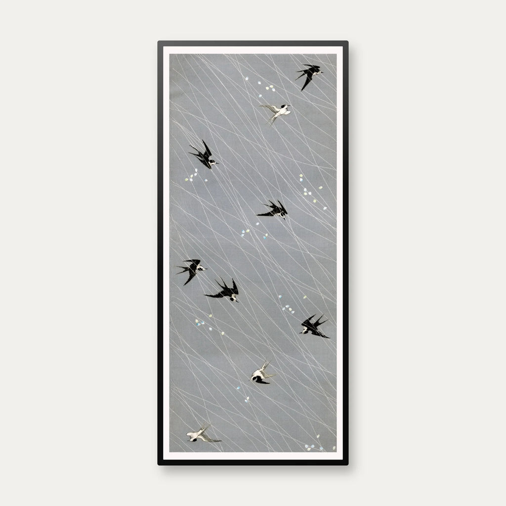 Japansk tekstilmønster med svaler - 1800-tallet - 36×80 cm – billede 1