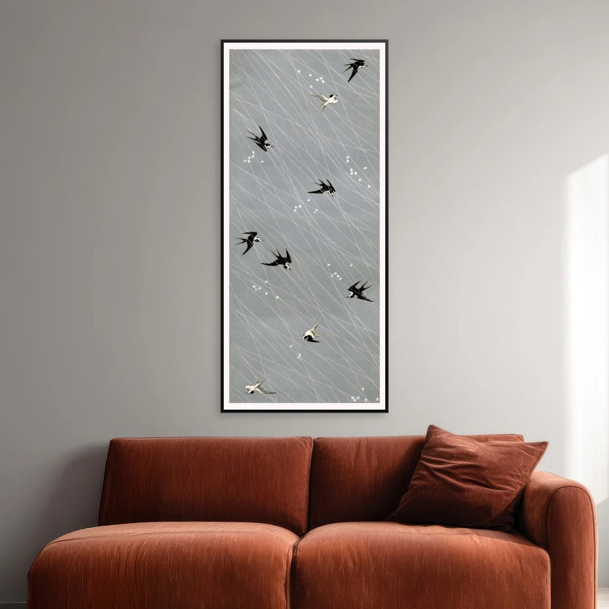 Japansk tekstilmønster med svaler - 1800-tallet - 36×80 cm – billede 2