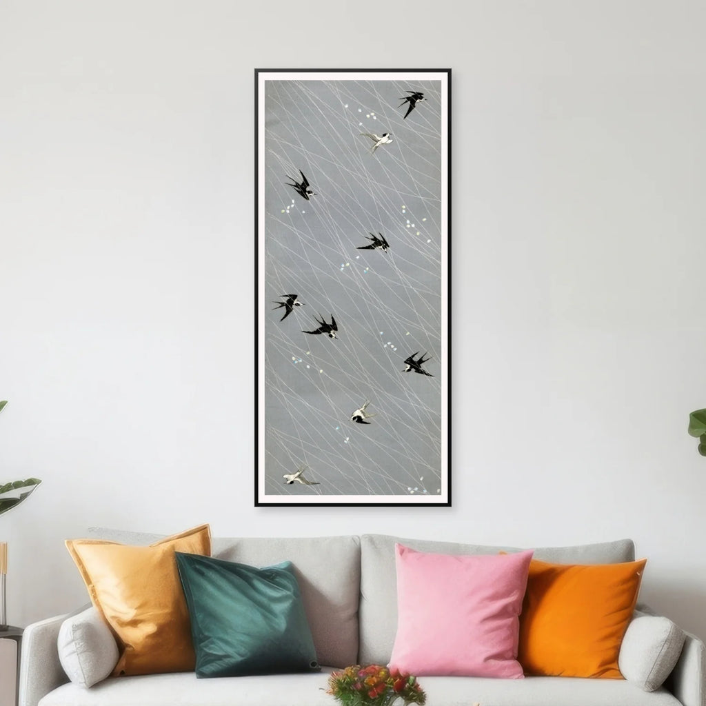 Japansk tekstilmønster med svaler - 1800-tallet - 36×80 cm – billede 3