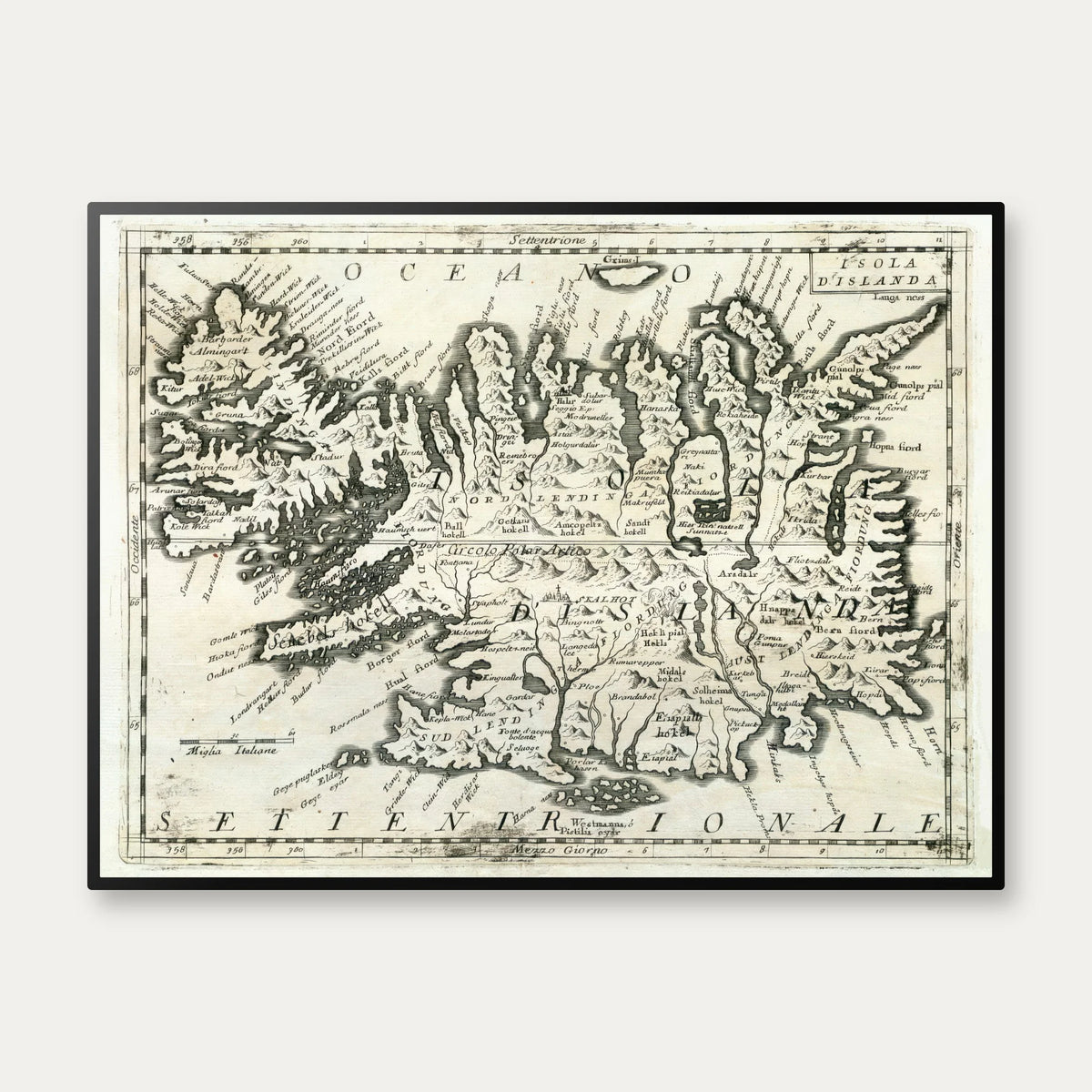 Island - Historisk kort af Vincenzo Coronelli fra 1692 - 60×45 cm – billede 1