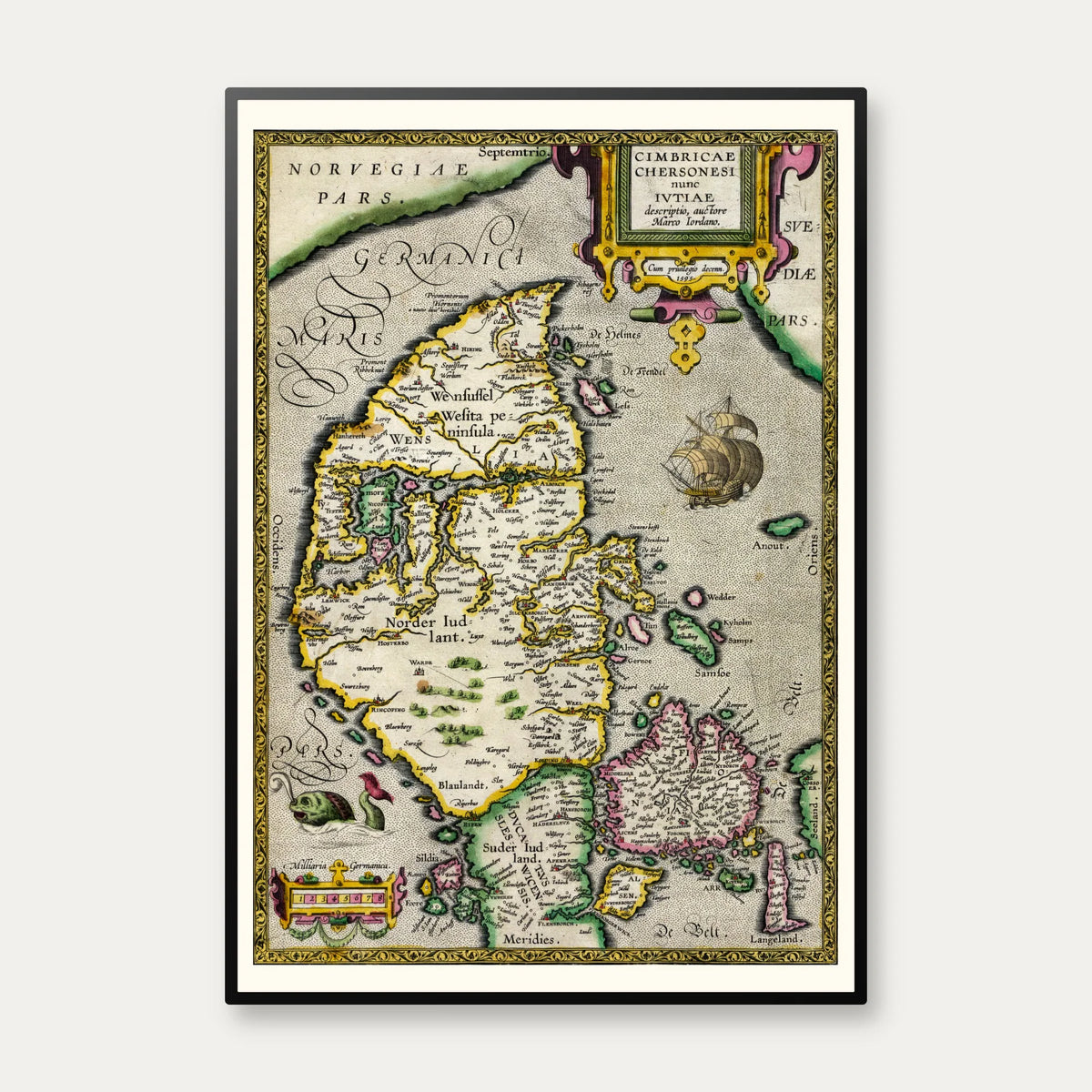 Jylland 1595 - Historisk kort over den Cimbriske Halvø – billede 1
