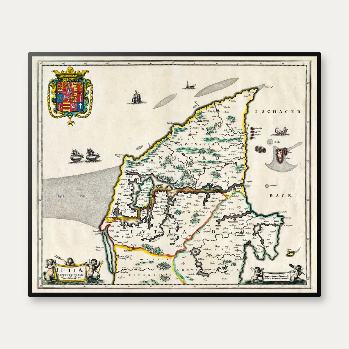 Nordjyllands stifter 1680 - Historisk kort af Hugo Allard - 60×50 cm – billede 1