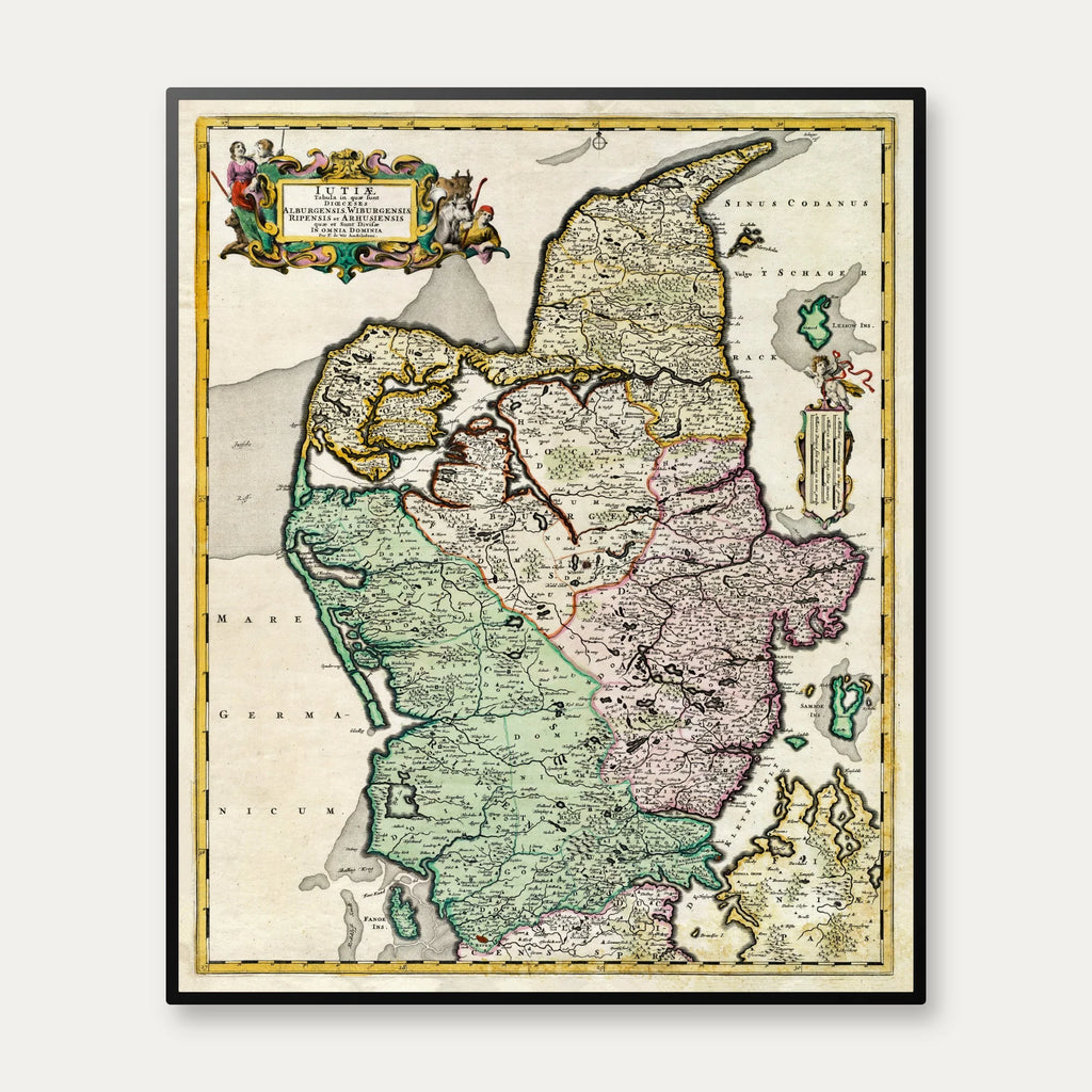 Jyllands fire stifter 1680 - Historisk kort af Frederik de Wit - 58×70 cm – billede 1