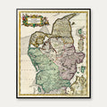 Jyllands fire stifter 1680 - Historisk kort af Frederik de Wit - 58×70 cm – billede 1