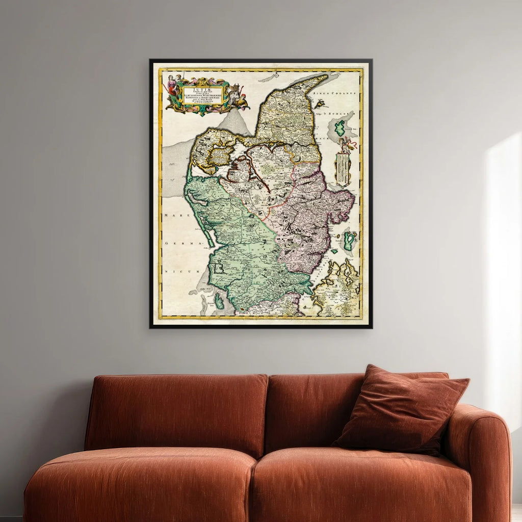 Jyllands fire stifter 1680 - Historisk kort af Frederik de Wit - 58×70 cm – billede 2