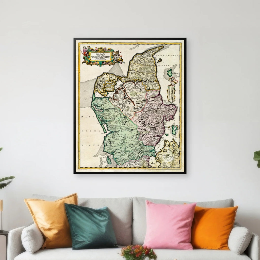 Jyllands fire stifter 1680 - Historisk kort af Frederik de Wit - 58×70 cm – billede 3