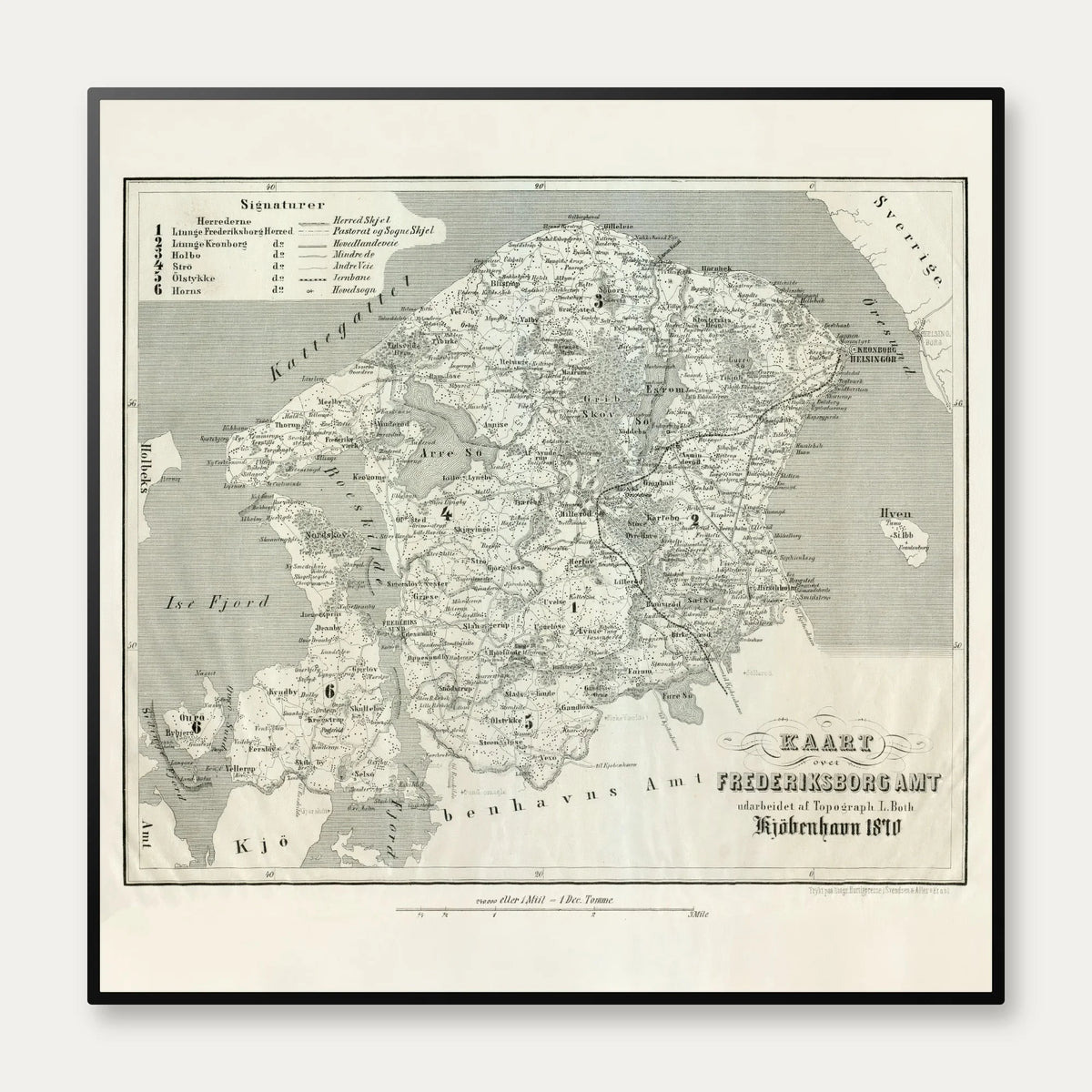 Kort over Frederiksborg Amt 1870 - Plakat – billede 1