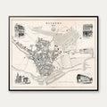 Randers 1858 - Historisk bykort med prospekter - 60×50 cm – billede 1