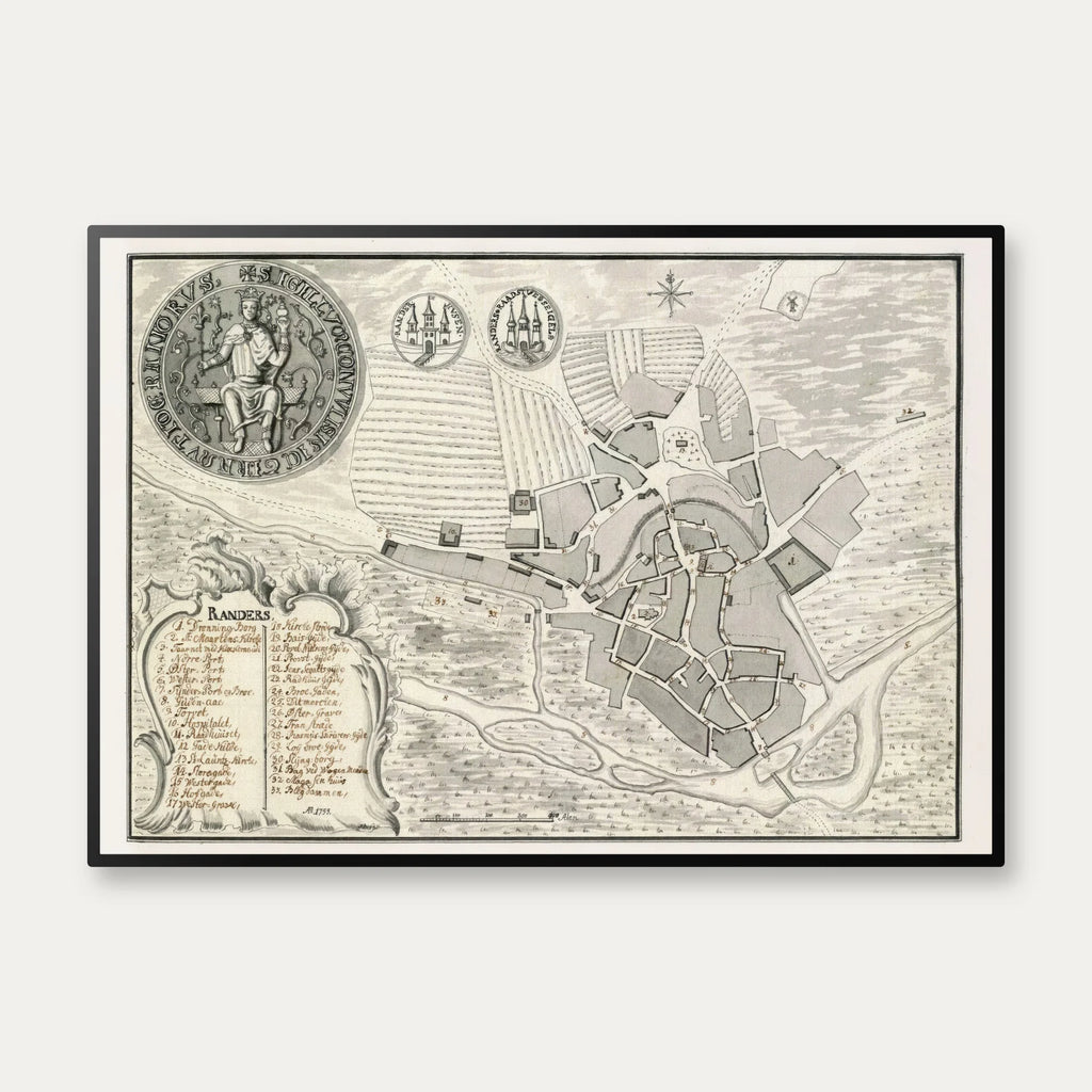 Randers 1755 - Historisk prospekt af Johan Jacob Bruun – billede 1