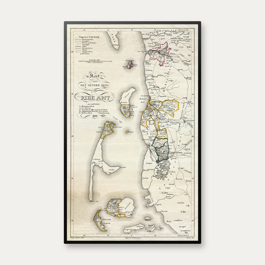 Søndre Ribe Amt 1827 - Historisk kort - 37×60 cm – billede 1